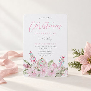 Invitación Fiesta de Navidad de Cascanueces Floral Rosa Princ