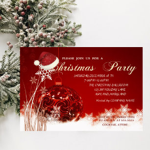 Invitación Fiesta de Navidad de Christmas Ball, Santa Hat,