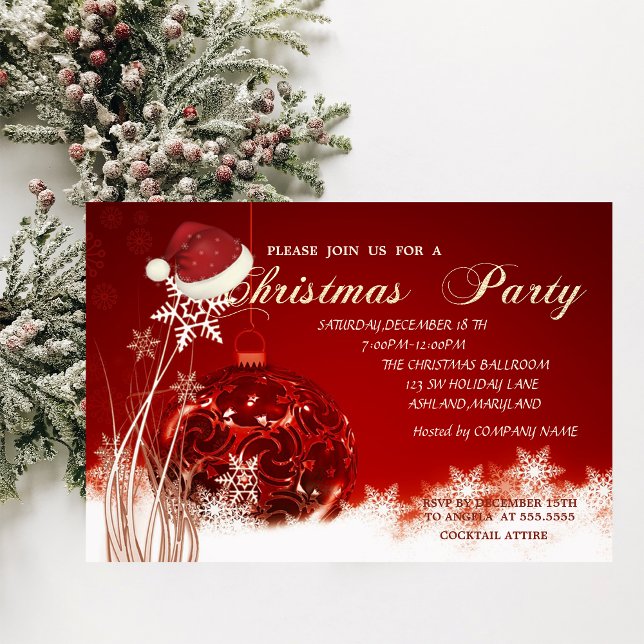 Invitación Fiesta de Navidad de Christmas Ball, Santa Hat, (Subido por el creador)