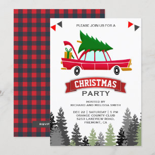 Invitación Fiesta de Navidad de Coche Rojo Vintage