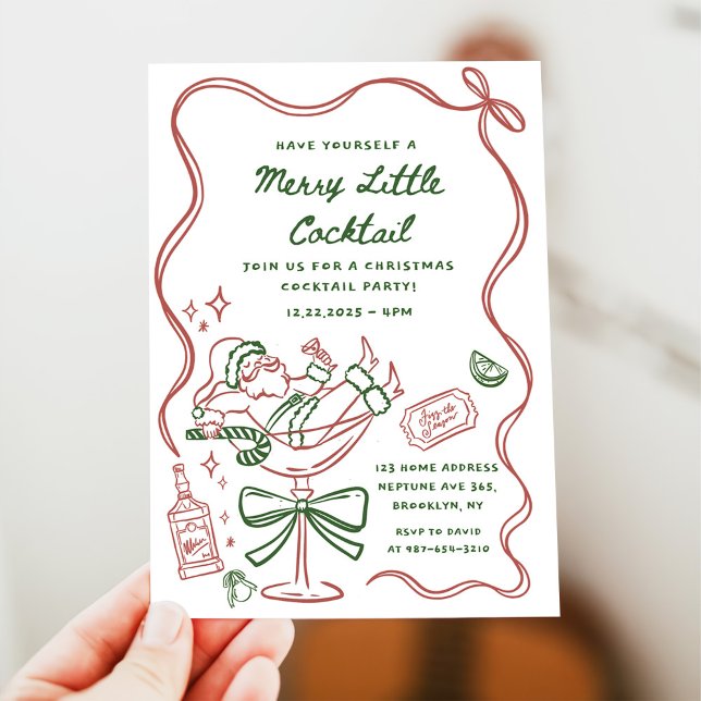 Invitación Fiesta de Navidad de cóctel alegre dibujado (Subido por el creador)