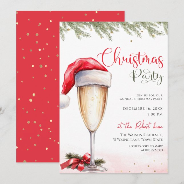 Invitación Fiesta de Navidad de Cóctel de Gorro de Santa (Anverso / Reverso)