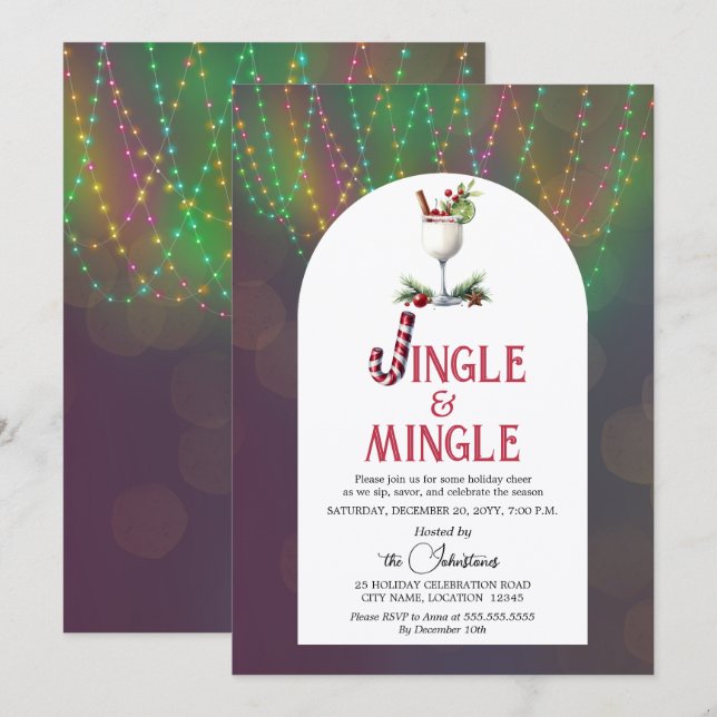 Invitación Fiesta de Navidad de Cóctel Jingle & Mingle (Anverso / Reverso)