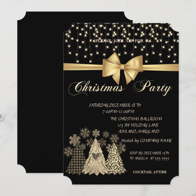 Invitación Fiesta de Navidad de Cool Pine Trees Bow Company  (Anverso / Reverso)
