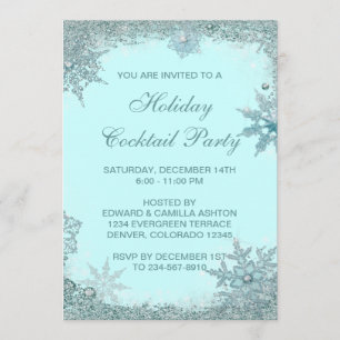 Invitación Fiesta de Navidad de Copo de Nieve Azul Turquesa