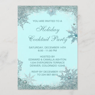 Invitación Fiesta de Navidad de Copo de Nieve Azul Turquesa