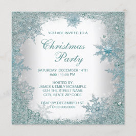 Invitación Fiesta de Navidad de copo de nieve azul turquesa e