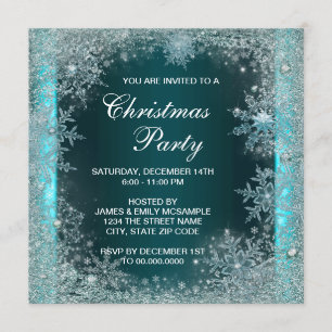 Invitación Fiesta de Navidad de copo de nieve azul turquesa e