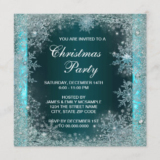 Invitación Fiesta de Navidad de copo de nieve azul turquesa e