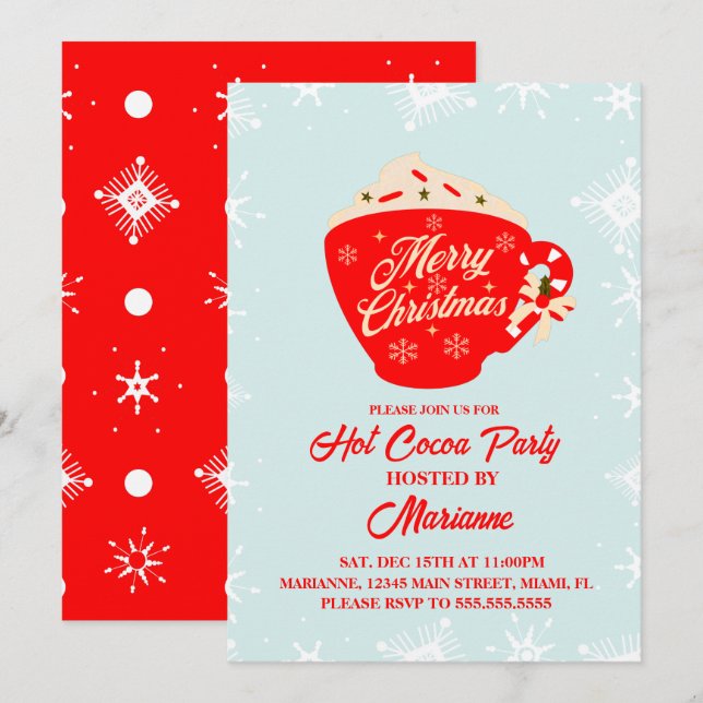 Invitación Fiesta de Navidad de Copo de Nieve de Cacao Calien (Anverso / Reverso)