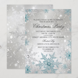 Invitación Fiesta de Navidad de copo de nieve de cristal azul
