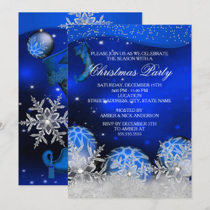 Invitación Fiesta de Navidad de copo de nieve de cristal azul