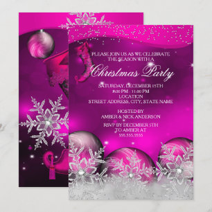 Invitación Fiesta de Navidad de copo de nieve de cristal rosa