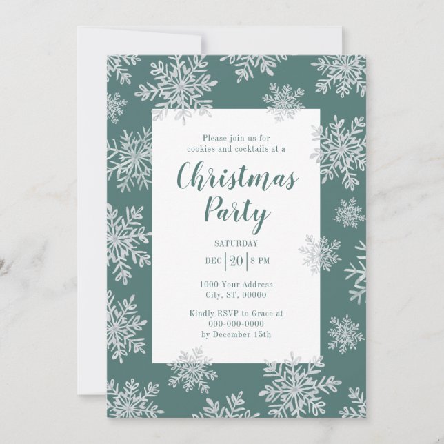 Invitación Fiesta de Navidad de copo de nieve de invierno azu (Anverso)