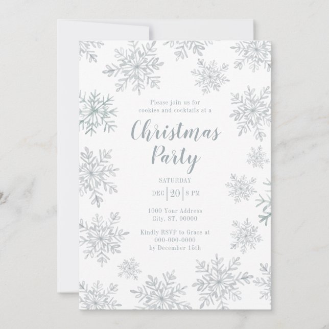 Invitación Fiesta de Navidad de copo de nieve de invierno gri (Anverso)