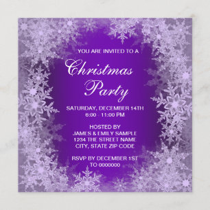 Invitación Fiesta de Navidad de copo de nieve púrpura elegant