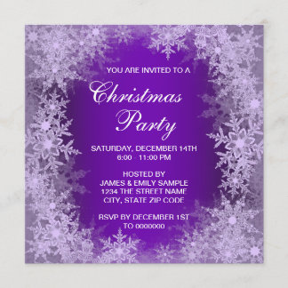 Invitación Fiesta de Navidad de copo de nieve púrpura elegant