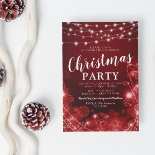 Invitación Fiesta de Navidad de Copo de Nieve Rojo Elegante
