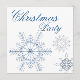 Invitación Fiesta de Navidad de copos de nieve azules y blanc