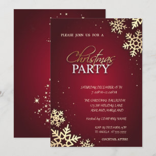 Invitación Fiesta de Navidad de copos de nieve dorados de mod