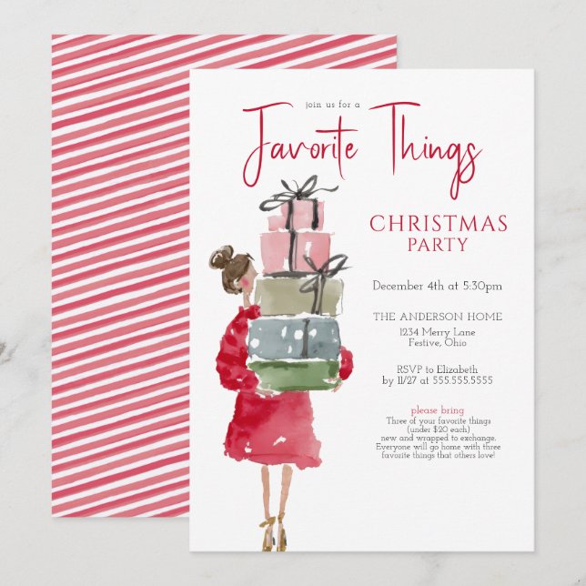 Invitación Fiesta de Navidad de Cosas Favoritas (Anverso / Reverso)