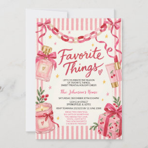 Invitación Fiesta de Navidad de Cosas Favoritas Rosa con Lazo