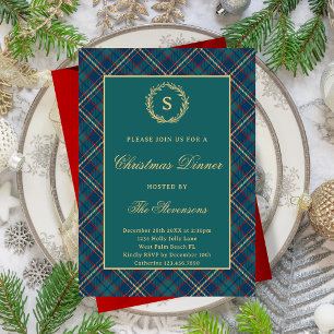 Invitación Fiesta de Navidad de Cuadrícula de Monograma Clási