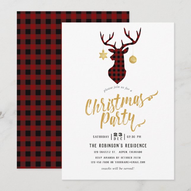 Invitación Fiesta de Navidad de Cuadro de Búfalo (Anverso / Reverso)