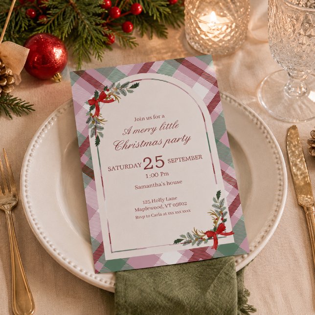 Invitación Fiesta de Navidad de cuadros pastel suave (Subido por el creador)