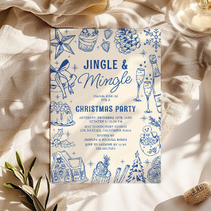 Invitación Fiesta de Navidad de Doodle Azul Acogedor