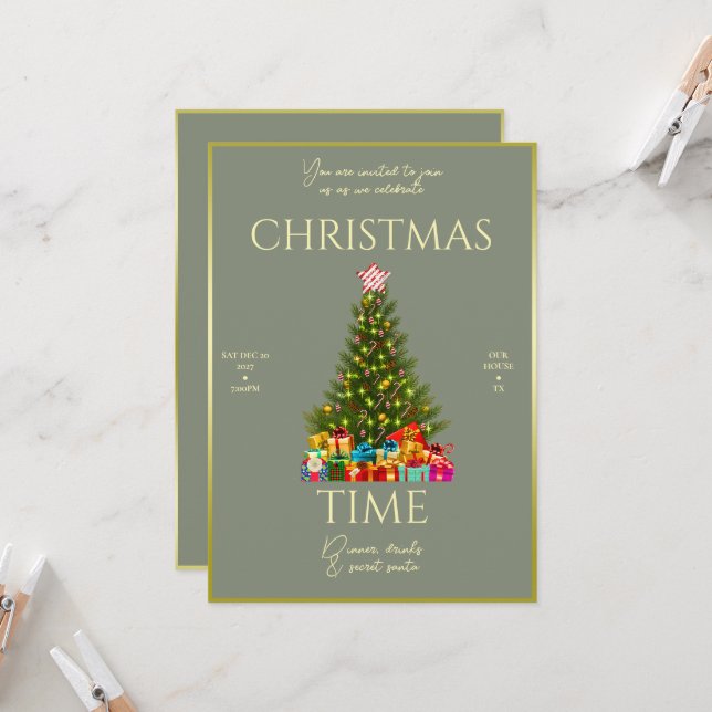 Invitación Fiesta de Navidad de Elegancia Moderna (Anverso/Reverso In Situ)