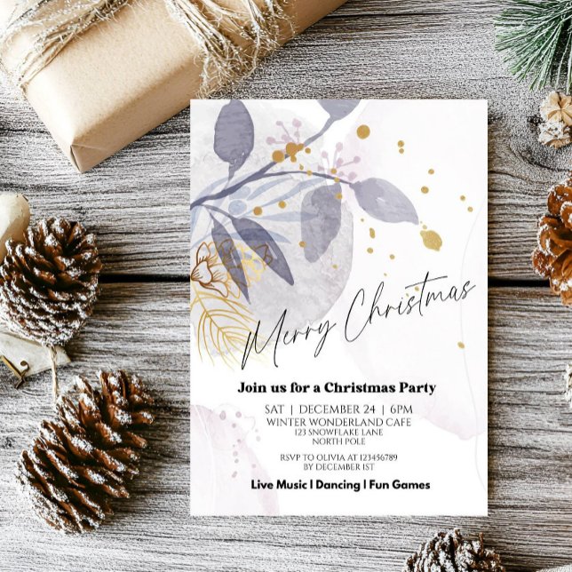 Invitación Fiesta de Navidad de Floral Invernal Elegante (Subido por el creador)