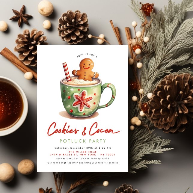 Invitación Fiesta de Navidad de Galletas y Cacao (Cookies & Cocoa Christmas Party Invitation)