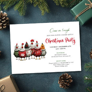 Invitación Fiesta de Navidad de Gallinas Rojas y Verdes Capri