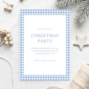 Invitación Fiesta de Navidad de Gingham Azul