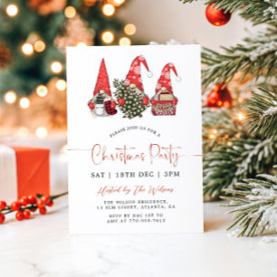 Invitación Fiesta de Navidad de Gnomos Rojos Modernos