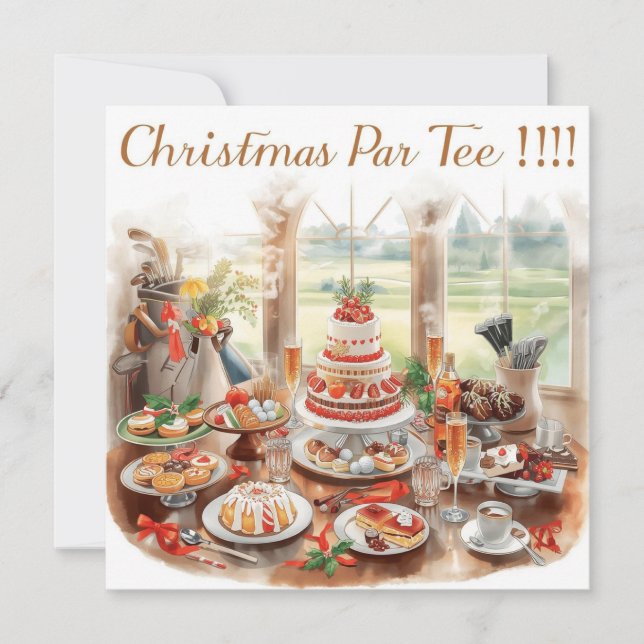 Invitación Fiesta de Navidad de Golf con fondo de campo de go (Anverso)