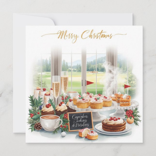 Invitación Fiesta de Navidad de Golf con fondo de campo de go (Anverso)