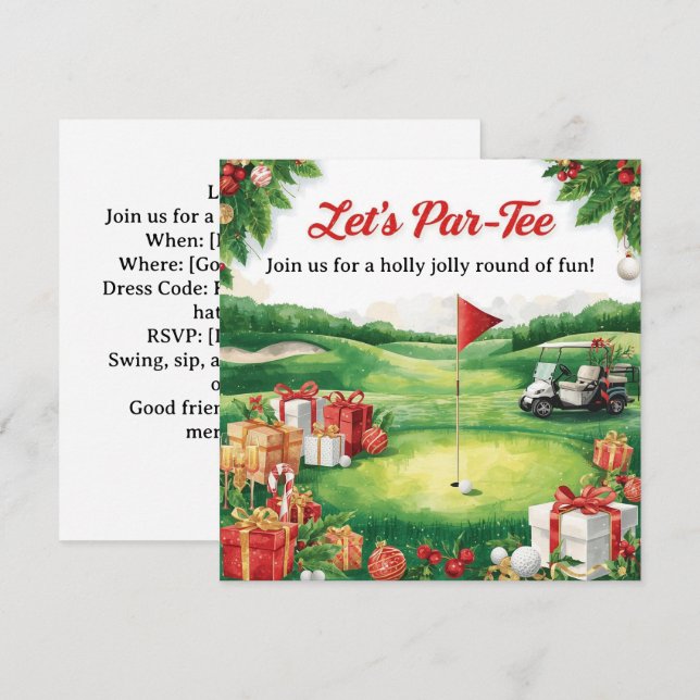 Invitación Fiesta de Navidad de Golf Vamos al Par  (Anverso / Reverso)