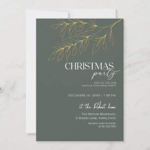 Invitación Fiesta de Navidad de hoja verde y dorada
