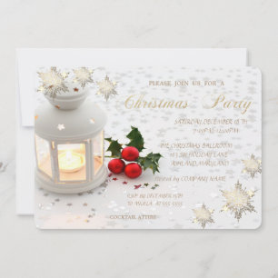Invitación Fiesta de Navidad de Holly Berry,Copitos de nieve,