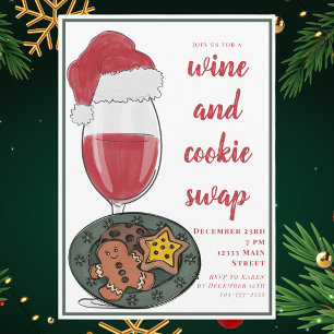 Invitación Fiesta de Navidad de intercambio de vino y galleta