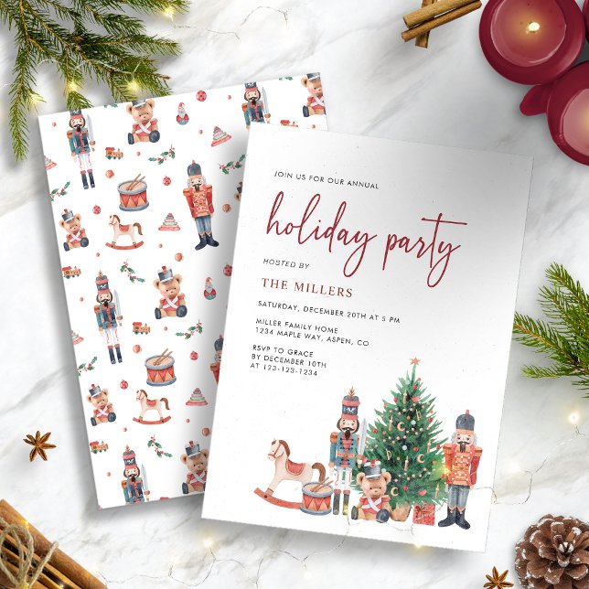 Invitación Fiesta de Navidad de Invierno (Personalized Traditional Nutcracker Holiday Party Invitation)