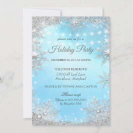 Invitación Fiesta de Navidad de invierno azul plateado