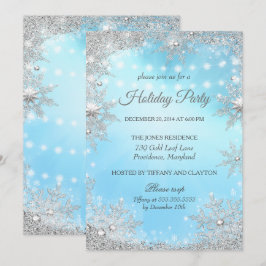 Invitación Fiesta de Navidad de invierno azul plateado