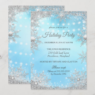 Invitación Fiesta de Navidad de invierno azul plateado
