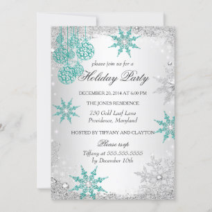 Invitación Fiesta de Navidad de invierno azul verdoso 4
