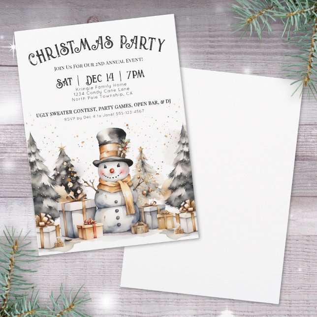Invitación Fiesta de Navidad de Invierno Blanco y Negro (Black White Winter Christmas Party Invitation)