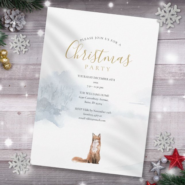 Invitación Fiesta de Navidad de invierno con zorro (Christmas Winter Fox Holiday Party Invitation)