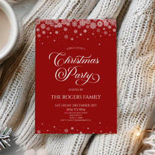 Invitación Fiesta de Navidad de Invierno Copo de Nieve Rojo S